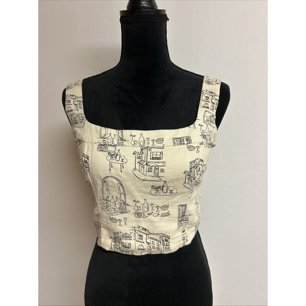 Abercrombie & Fitch Women Sz S Crop Top Square Neck Pullover Artistic Italian
